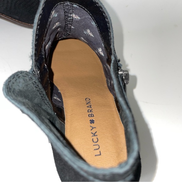 Lucky Brand Women's Size 7 Perforated Ankle Boots Black Suede Booties - Picture 8 of 11